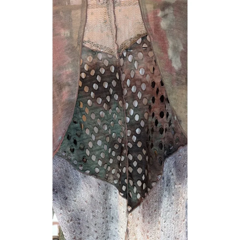 Adore Mesh Knit Cardigan Womens Large Art to Wear Statement Cutout Tie-Dye - Picture 7 of 9